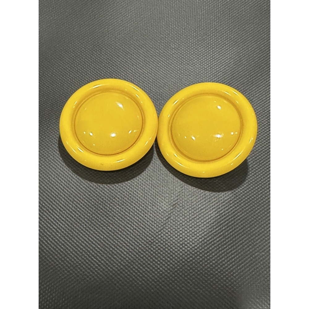 Vintageโ Large Bright Yellow Earrings Round Domed Clip On Earrings